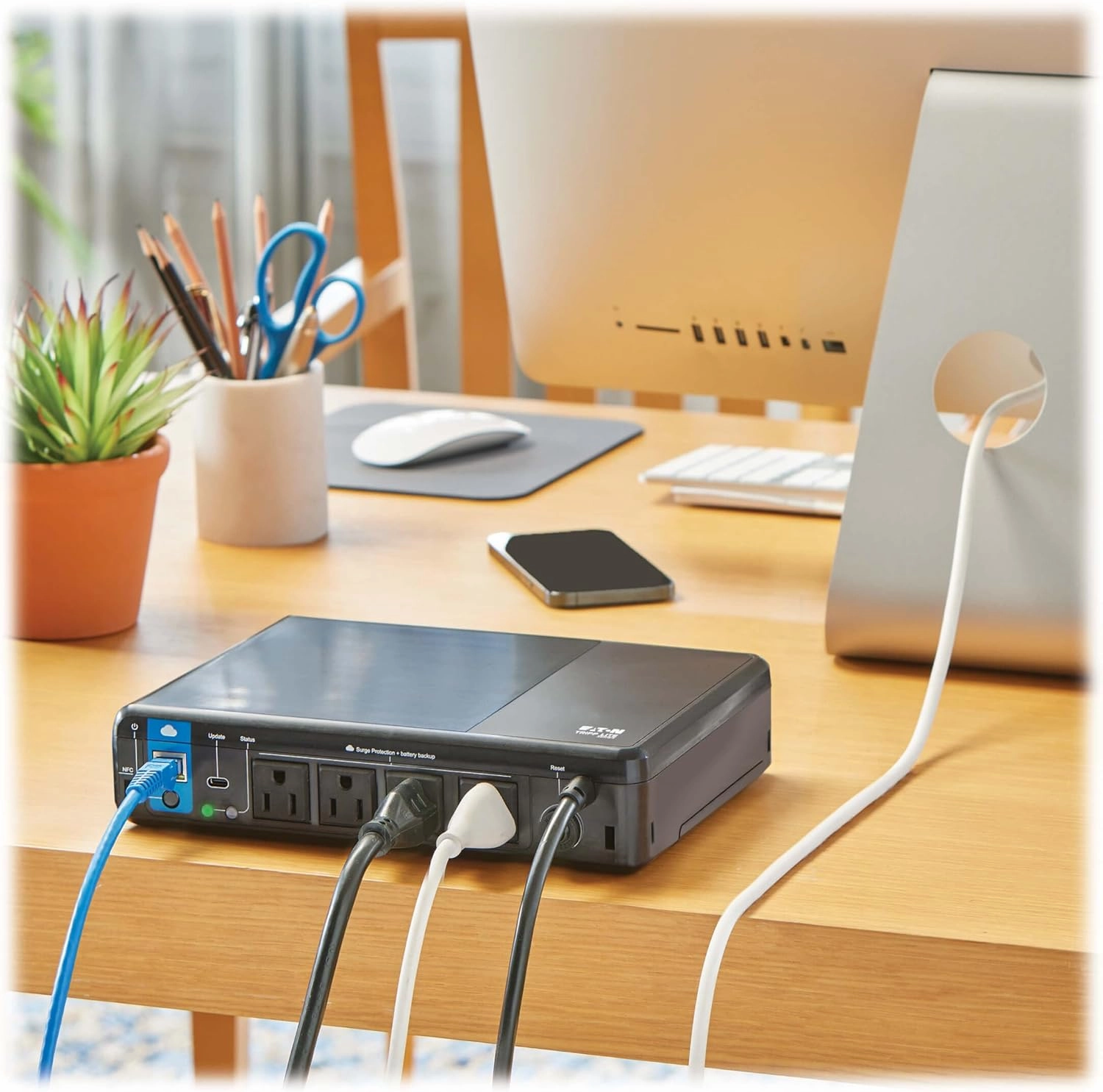 Tripp Lite Cloud-Connected 600VA UPS Battery Backup and Surge Protector, Remote Management & Monitoring, 300W, 4 Outlets, Computer UPS, Wall Mount Option, 5ft Cord, 3-Year Warranty (BC600RNC)
