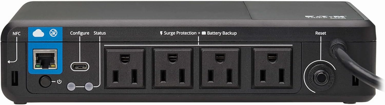 Tripp Lite Cloud-Connected 600VA UPS Battery Backup and Surge Protector, Remote Management & Monitoring, 300W, 4 Outlets, Computer UPS, Wall Mount Option, 5ft Cord, 3-Year Warranty (BC600RNC)