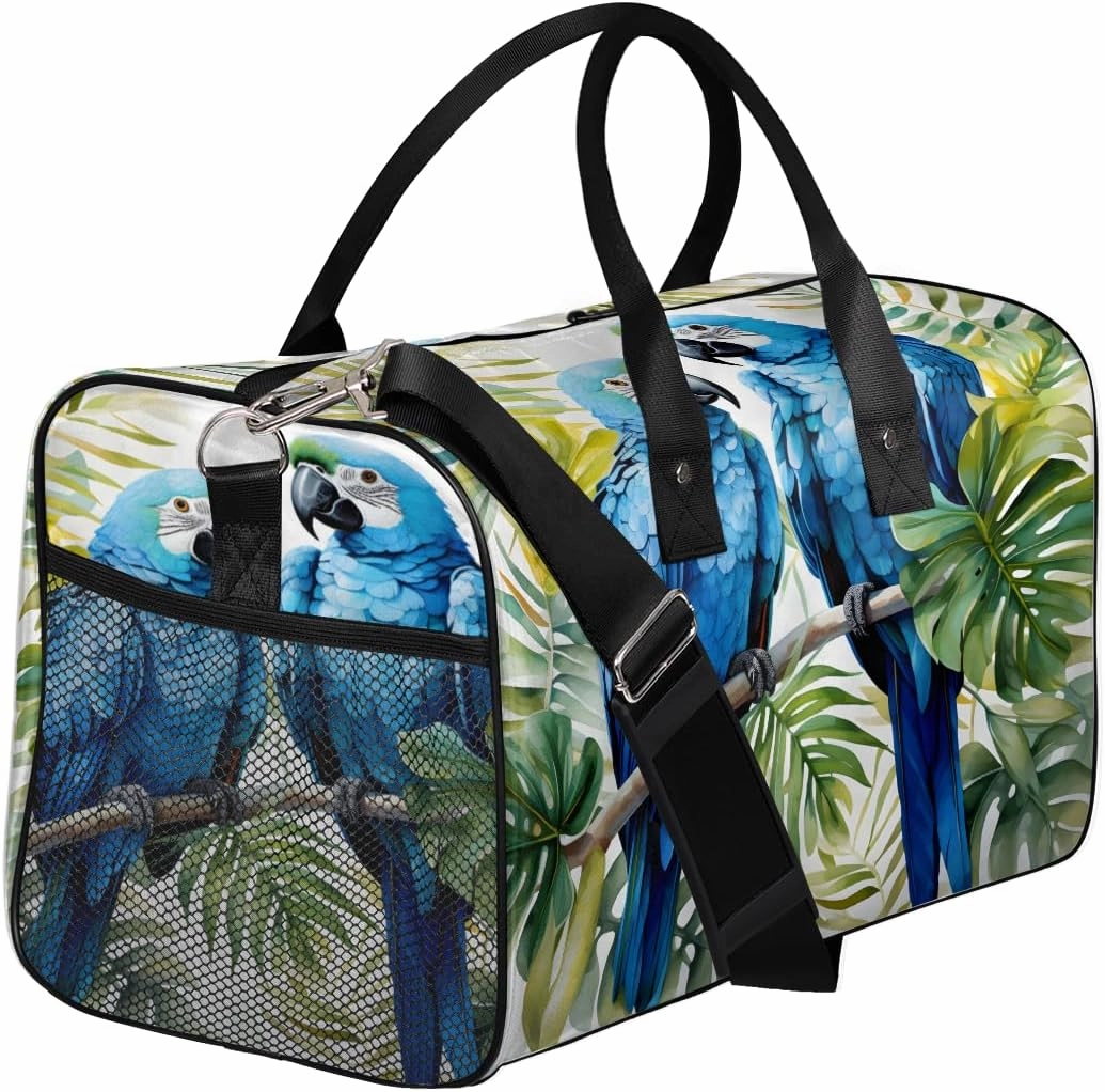 Tropical Birds Parrot Travel Duffle Bag for Women Men Foldable Waterproof Weekender Bag Carry on Tote for Overnight Sports Gym Parrots Flowers Leaves