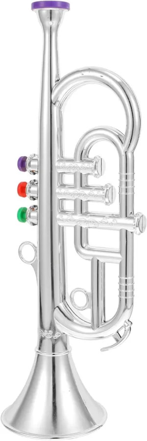 Trumpet for Kids: 1pc Wind and Brass Musical Instrument, Musical Play Toy Trumpet for Teaching Songs, Simulated Instrument Band at Home or School, Silver Imitation Trumpet