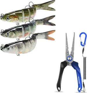 TRUSCEND Fishing Lures for Freshwater and Saltwater, Lifelike Swimbait for Bass Trout Crappie, Lockable Handy Fishing Pliers with Innovative Ergonomic Handle, Must-Have for Family Fishing Gear