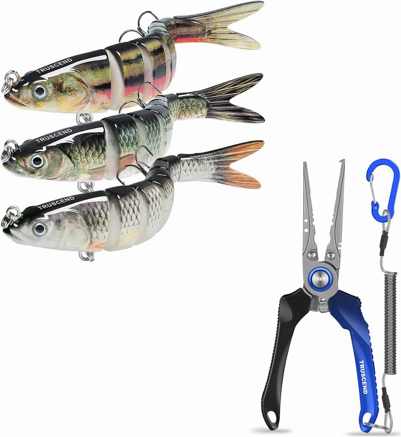 TRUSCEND Fishing Lures for Freshwater and Saltwater, Lockable Handy Fishing Pliers with Innovative Ergonomic Handle, Corrosion Resistant Fishing Tool, Must-Have for Family Fishing Gear