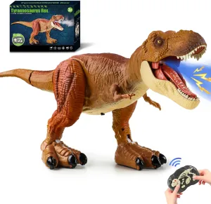 Tyrannosaurus Remote Control Dinosaur Toys for Kids 3-12, Adjustable Speed T Rex Toys with Mist Spray, Light & Roar, RC Robot Dinosaur Christmas, Birthday Gifts for Boys Girls（Brown）