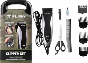U.S. Army Hair Clippers for Men, 10 Piece Professional Trimmer Set with 4 Guide Combs, Electric Razor Kit