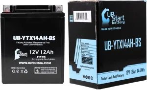 UB-YTX14AH-BS Battery Replacement for 1990 Yamaha YFM35U Big Bear 350 CC ATV - Factory Activated, Maintenance Free, Motorcycle Battery - 12V, 12AH, UpStart Battery Brand