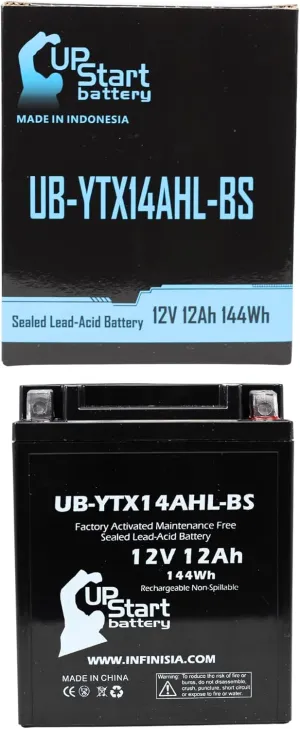 UB-YTX14AHL-BS Battery Replacement for 1989 Cagiva Elefant Bifaro 750 CC Motorcycle - Factory Activated, Maintenance Free, Motorcycle Battery - 12V, 12AH, UpStart Battery Brand