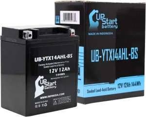 UB-YTX14AHL-BS Battery Replacement for 1993 Gilera Nordwest 600 CC Motorcycle - Factory Activated, Maintenance Free, Motorcycle Battery - 12V, 12AH, UpStart Battery Brand