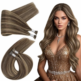 Ugeat I Tip Hair Extensions Human Hair Highlight Itip Hair Extensions Real Human Hair Natural Dark Brown Highlight Caramel Blonde I Tip Invisible Long Lasting By Cold Fusion 50S 20 Inch