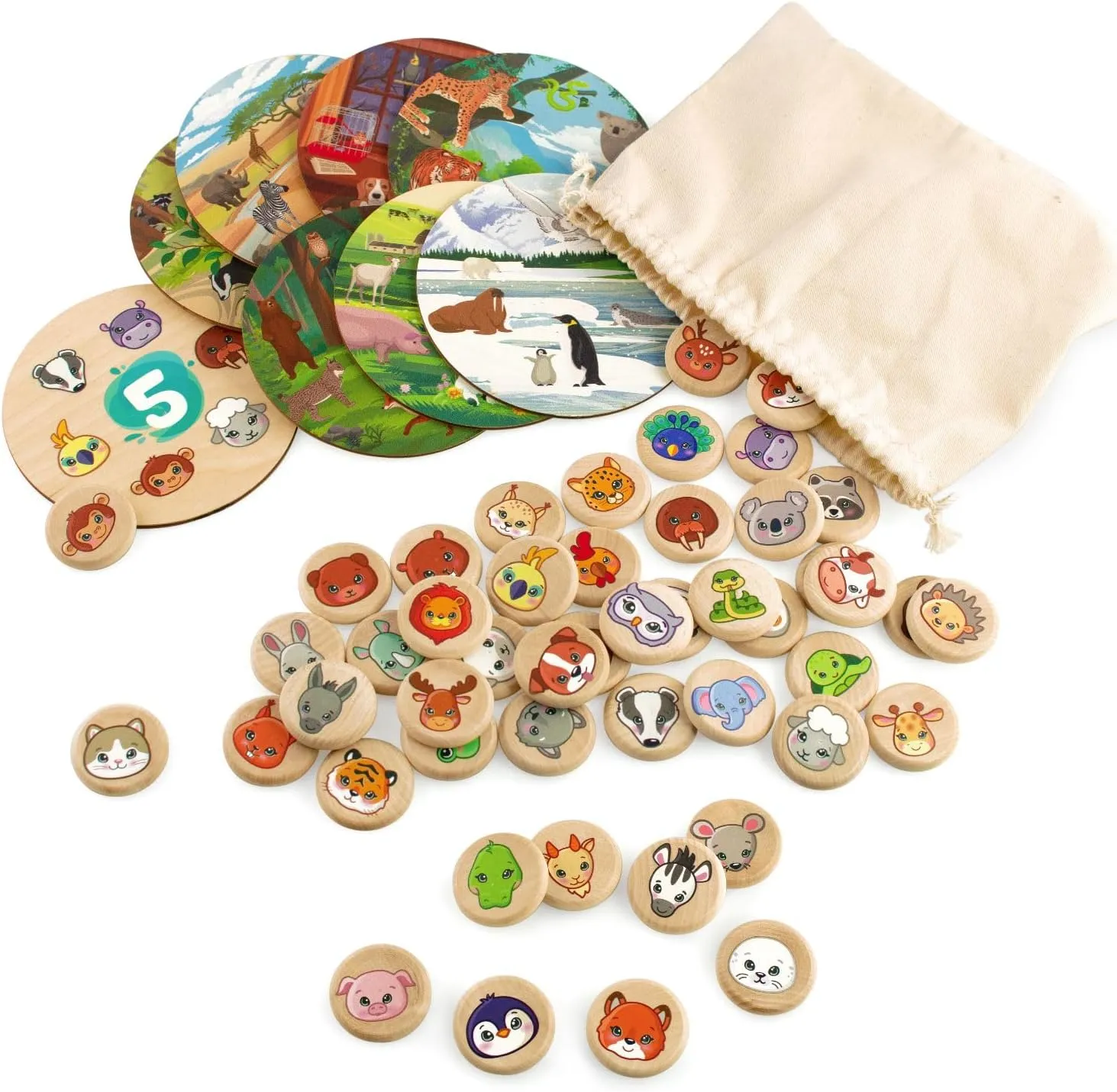 Ulanik Animals Bingo Board Games for 3 Year Olds, Wooden Board Games for Kids 4-6 4-8, Matching Games for Toddlers 3-5 Preschool Learning Activities — 48 Bingo Chips