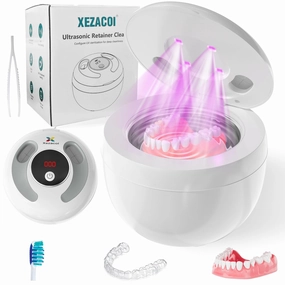 Ultrasonic Retainer Cleaner, 45kHz 200ML Ultrasonic Dental Clean Pod for Dentures, Mouth Guards, Braces, Toothbrush, Jewelry, Digital Timer 4 Modes for All Dental Appliance, Thoughtful Gift for Adults