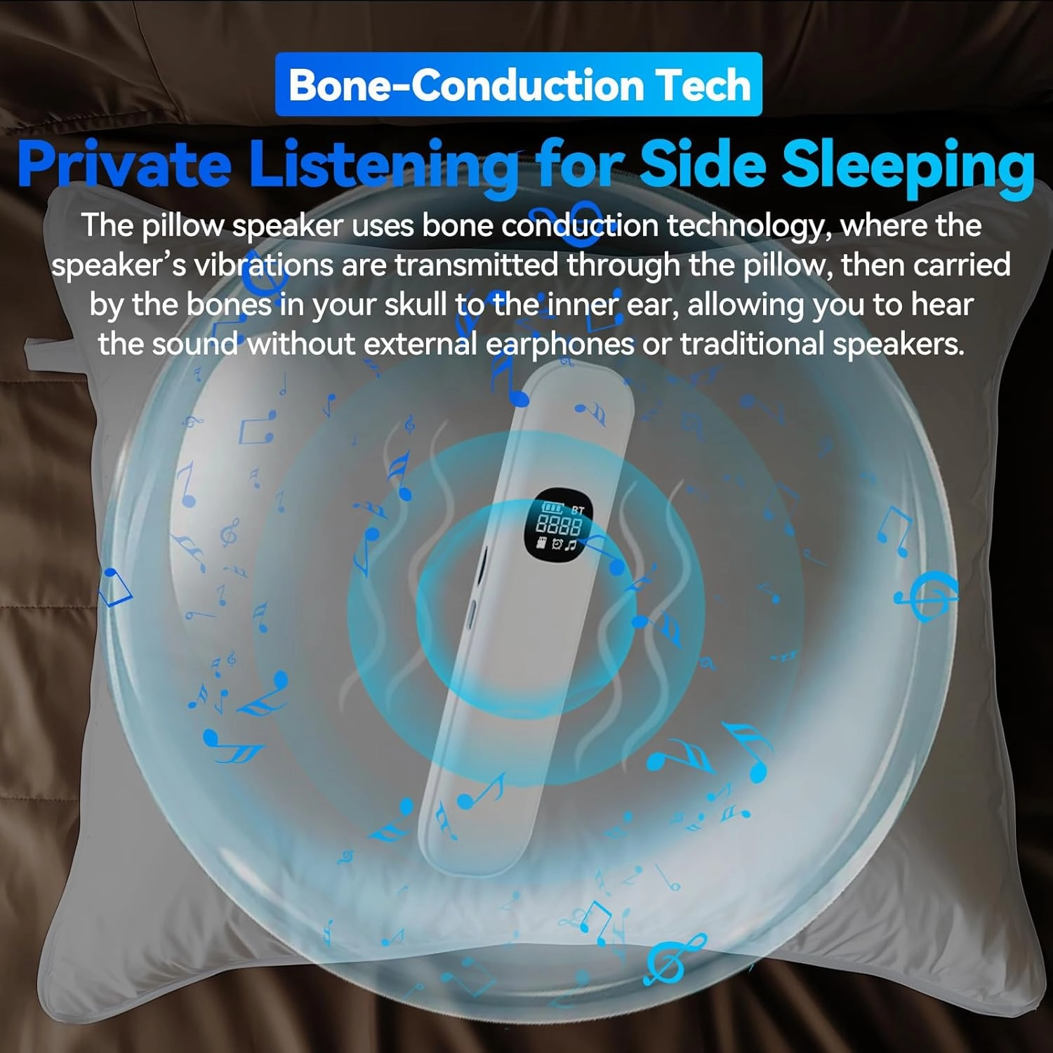Under Pillow Speaker Bluetooth for Sleeping Aid - Bone Conduction Pillow Speaker with 11 Built-in White Noise, 400mAh Portable Silent Sleep Bar, Auto Timer, TF Card Compatibility (White)