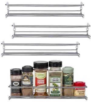 Unum Chrome Wall-Mount/Cabinet Door Spice Rack (x4) – Single Tier Hanging Spice Organizers/Racks - Pantry, Kitchen Wall/Cupboard, Over Stove, and Closet Door Storage – 11 3/8"L x 3"D x 2"H