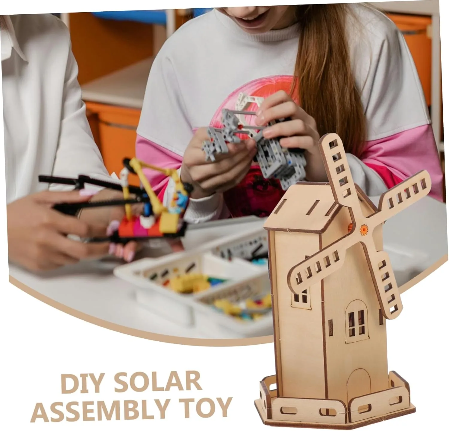 Uonlytech 3 Sets DIY Solar Wooden Windmill Assembly for Science Learning Plaything Educational Hands Activity for Boys and Promotes Creativity and Problem Solving Skills