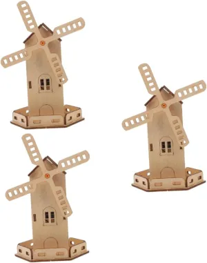 Uonlytech 3 Sets DIY Solar Wooden Windmill Assembly for Science Learning Plaything Educational Hands Activity for Boys and Promotes Creativity and Problem Solving Skills