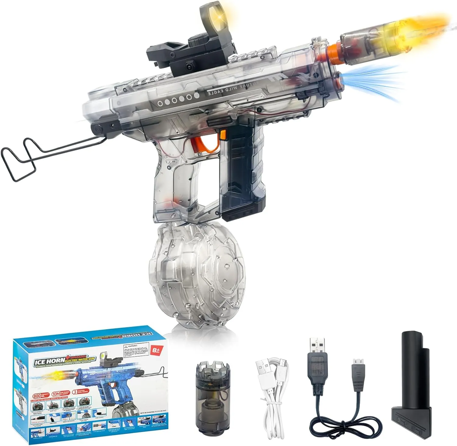 Upgraded Electric Water Gun for Adults Kids 26-32FT Long Range Squirt Gun Auto-Refill 800ml High Capacity Water Guns Toys with LED Light Pool Beach Outdoor Summer Gift Toys for Kids Ages 6-12 Black