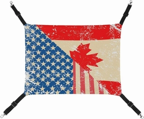 USA and Canada Retro Flag Hanging Cat Bed Soft Breathable Pet Hammock for Cage Pet Sleeper for Kitten Ferret Puppy Rabbit