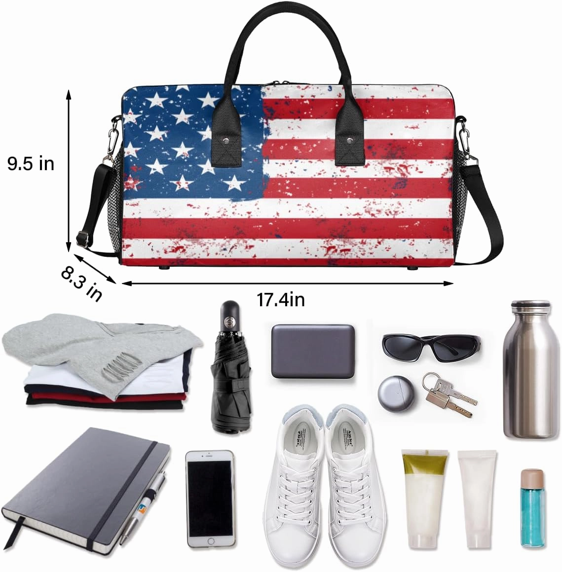 USA Flag Travel Duffle Bag for Women Men Foldable Waterproof Weekender Bag Carry on Tote for Overnight Sports Gym American Stripes Stars