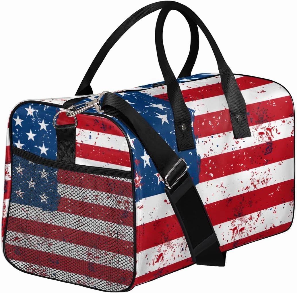 USA Flag Travel Duffle Bag for Women Men Foldable Waterproof Weekender Bag Carry on Tote for Overnight Sports Gym American Stripes Stars