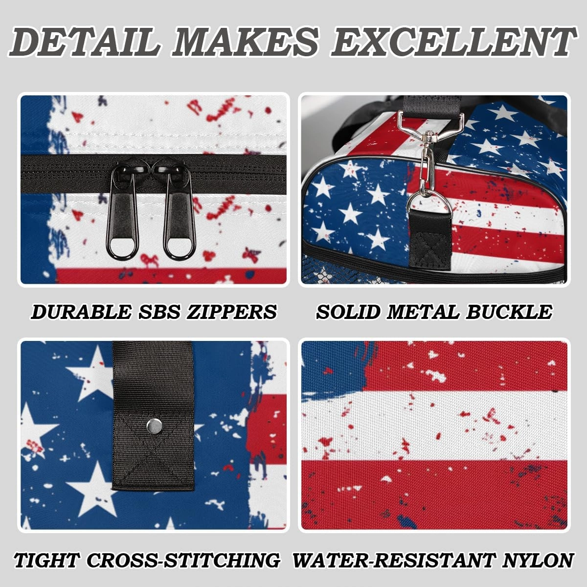 USA Flag Travel Duffle Bag for Women Men Foldable Waterproof Weekender Bag Carry on Tote for Overnight Sports Gym American Stripes Stars