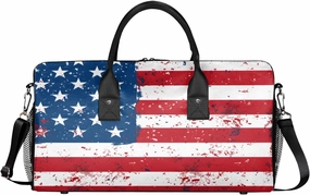 USA Flag Travel Duffle Bag for Women Men Foldable Waterproof Weekender Bag Carry on Tote for Overnight Sports Gym American Stripes Stars