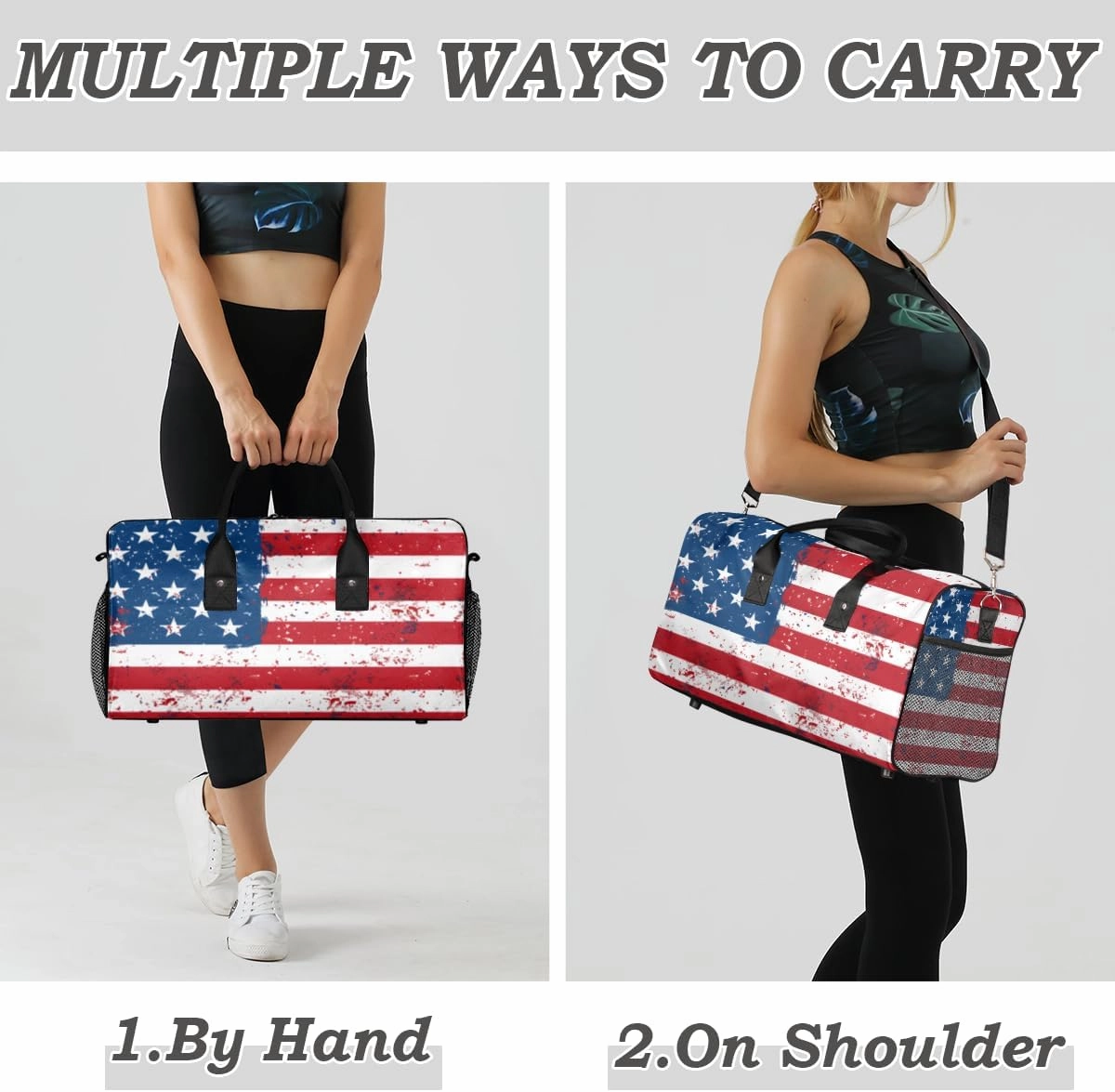 USA Flag Travel Duffle Bag for Women Men Foldable Waterproof Weekender Bag Carry on Tote for Overnight Sports Gym American Stripes Stars