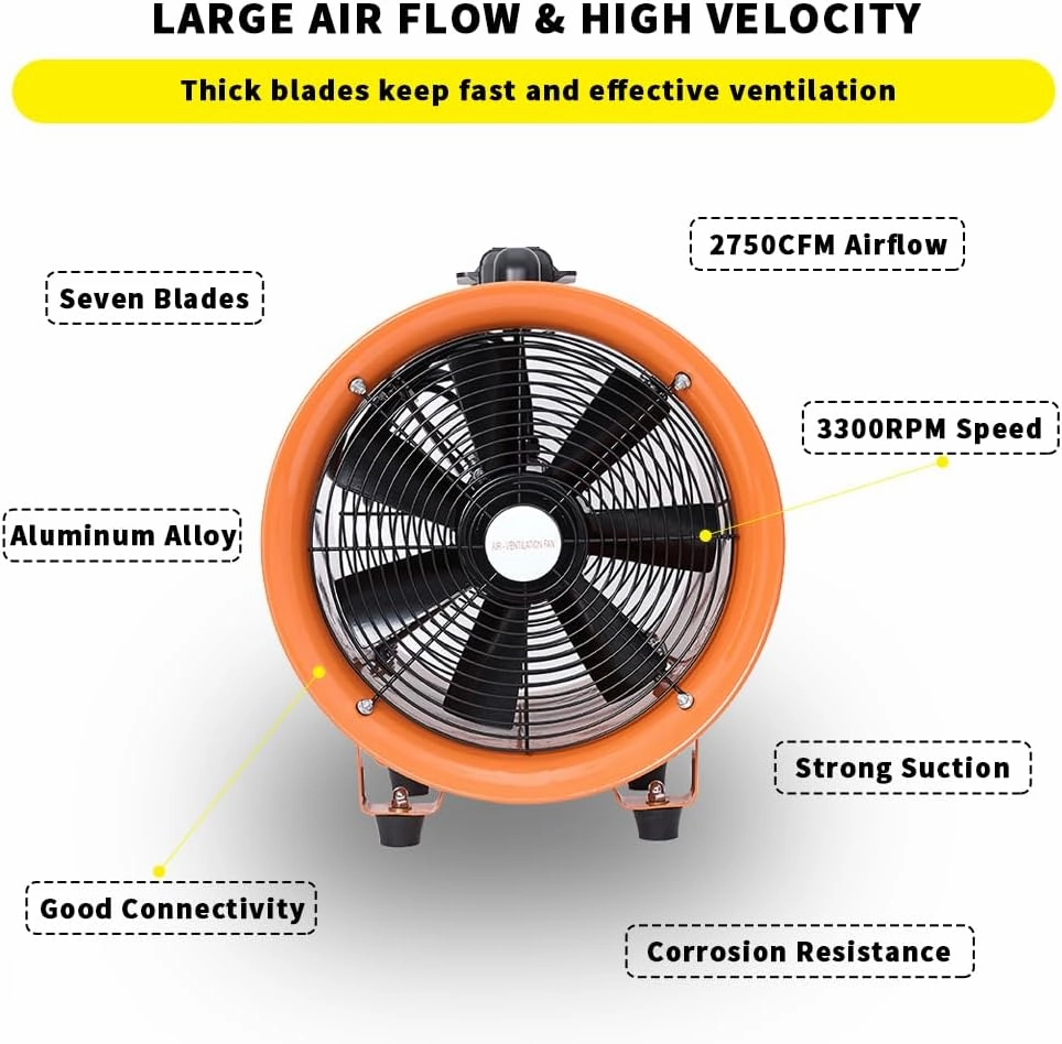 Utility Blower Fan 10 Inch, 350W High Velocity Ventilator with Duct Hose, Low Noise Portable Ventilation Fan, Fume Extractor for Exhausting & Ventilating at Home and Job Site (10IN FAN 16FT HOSE)