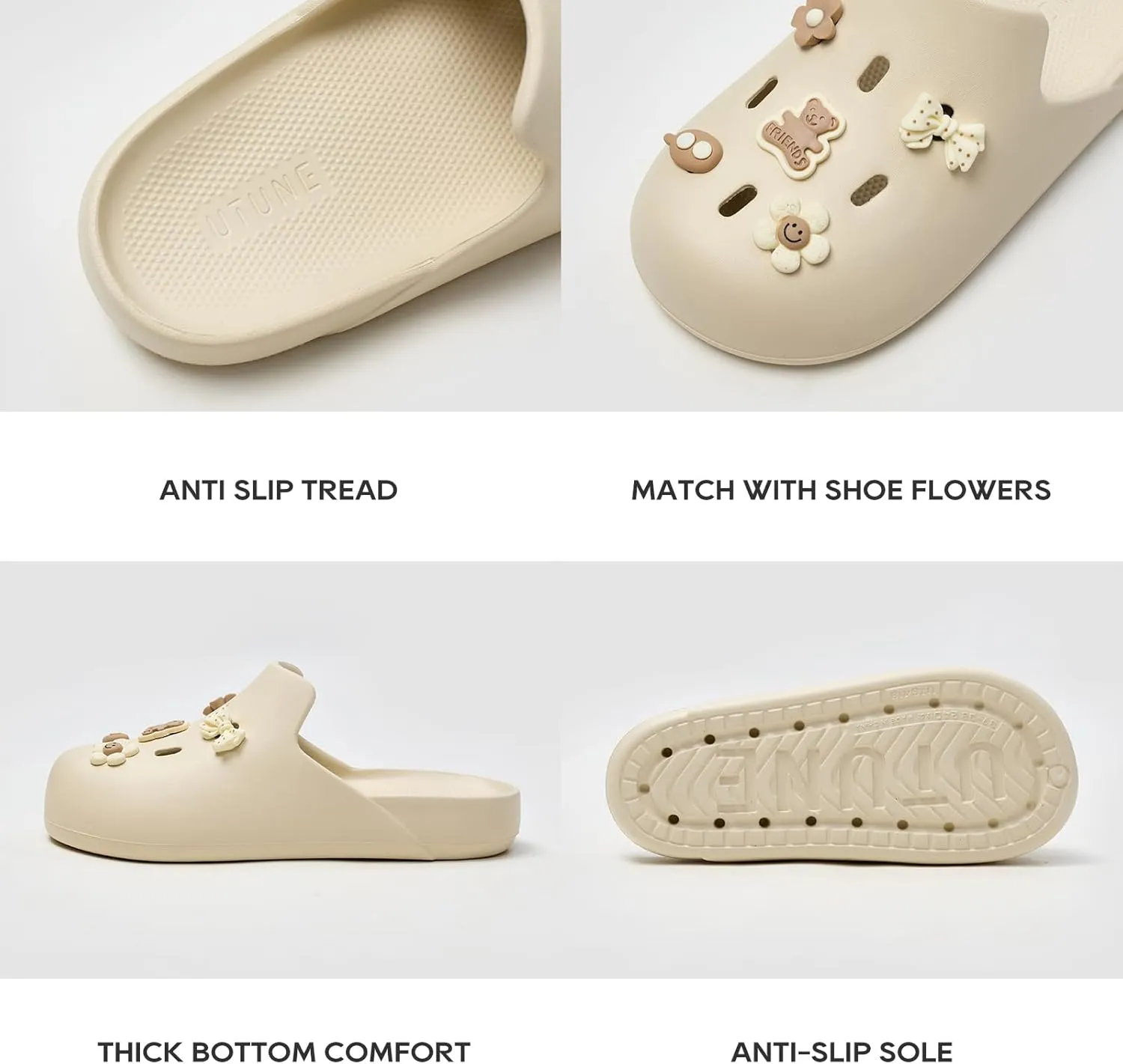 utune Women Cute Platform Clogs Garden Shoes Men Summer Beach Pool Sandals House Slippers Bathroom Water Shoes Lightweight Non Slip Shower Slippers Unisex