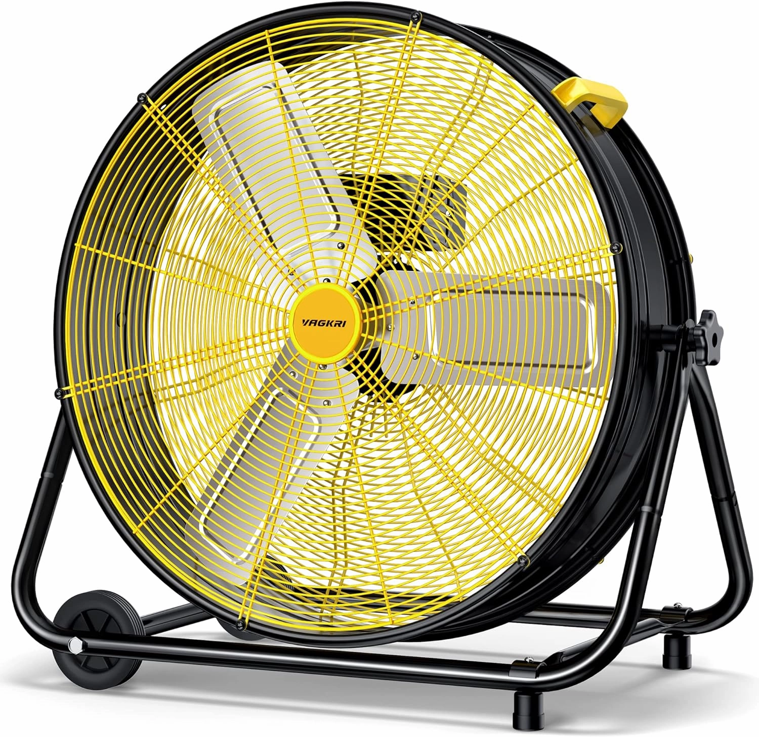 VAGKRI 24 Inch Industrial Drum Fan, 320W High Velocity Floor Fan, 3 Speed Heavy Duty Metal Air Circulator, 360° Tilt with Casters Handle ETL Standard for Patios, Warehouse, Commercial,Basement