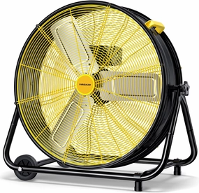 VAGKRI 24 Inch Industrial Drum Fan, 320W High Velocity Floor Fan, 3 Speed Heavy Duty Metal Air Circulator, 360° Tilt with Casters Handle ETL Standard for Patios, Warehouse, Commercial,Basement