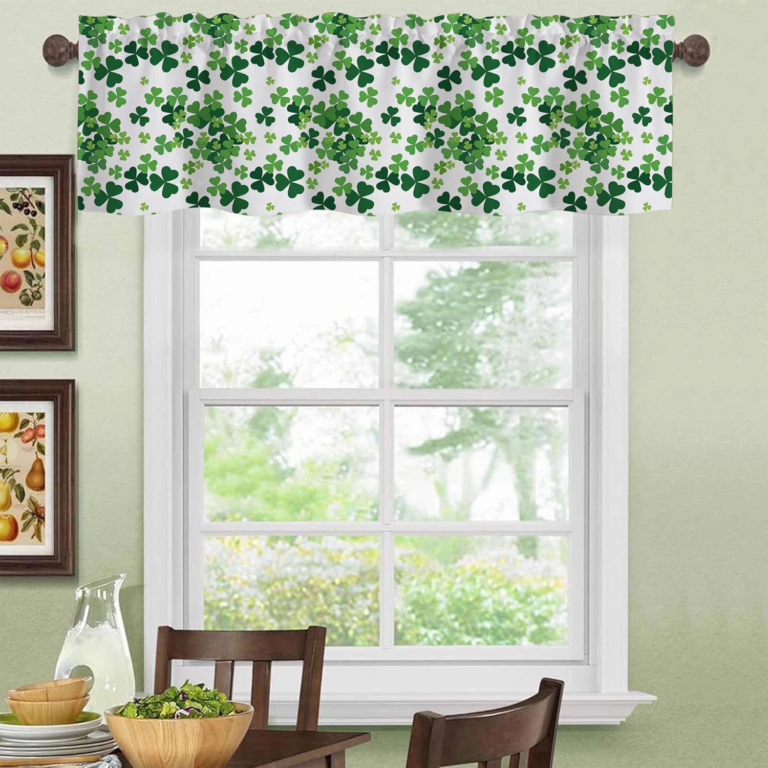 Valance Curtains for Windows,St. Patrick's Day Green Clovers Semi Sheer Curtain Valance,Short Rod Pocket Window Treatment,Window Valance Curtains for Kitchen Living Room Bedroom Windows 54"x18"