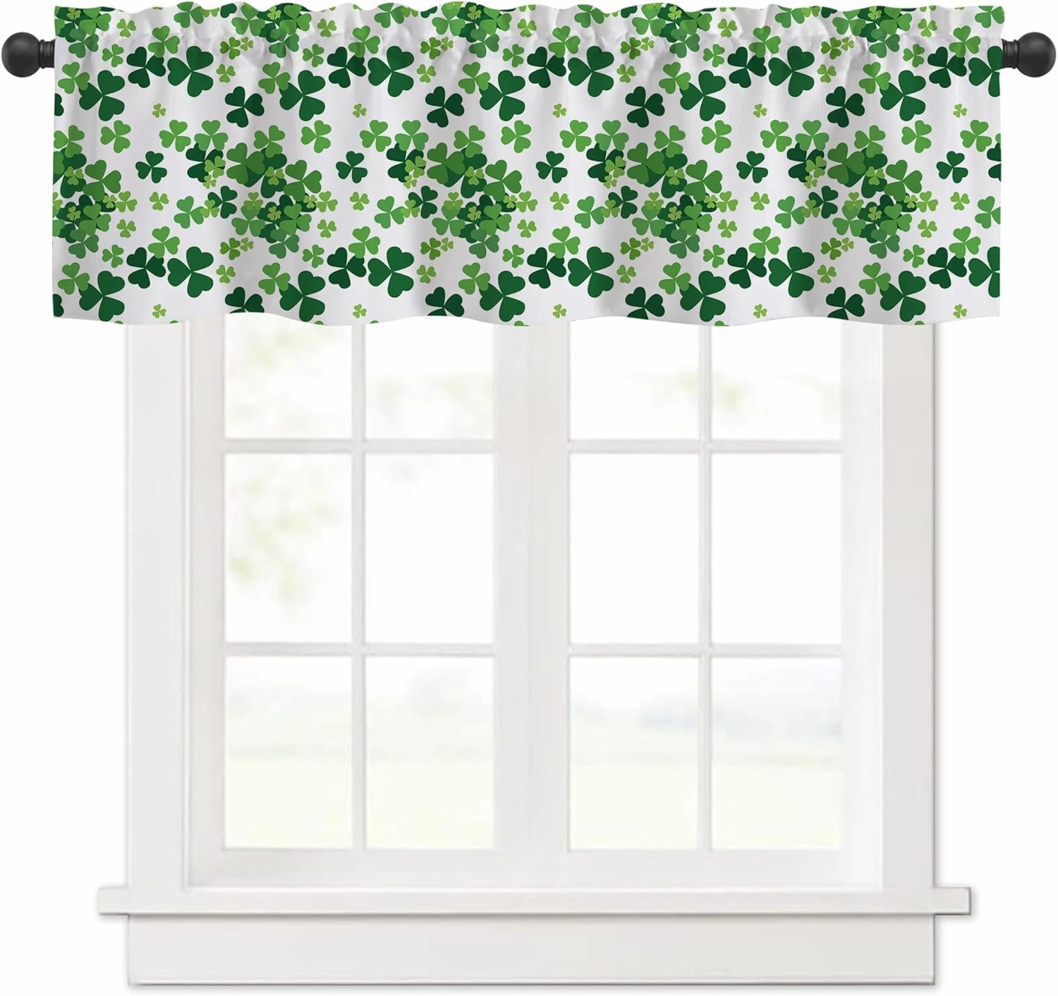 Valance Curtains for Windows,St. Patrick's Day Green Clovers Semi Sheer Curtain Valance,Short Rod Pocket Window Treatment,Window Valance Curtains for Kitchen Living Room Bedroom Windows 54"x18"