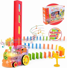 Vanmor Domino Train Toy, Automatic Dominoes for Kids, Mexican Train Musical Toys with Light, Dominos Stacker Blocks Game Toy for Toddlers Age 3-8 Gift