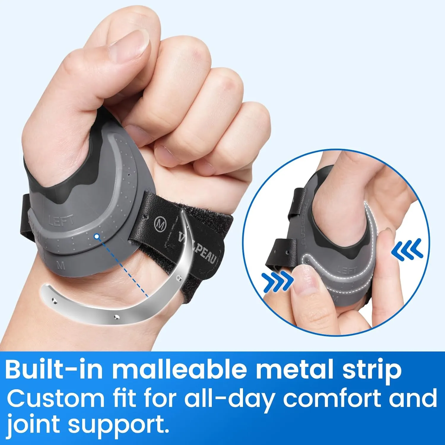 Velpeau CMC Thumb Brace for Osteoarthritis - with Shape-memory Restriction Splint, CMC Joint Stabilizer, Basal Thumb Arthritis Pain Relief and Support for Women and Men (Black, Left Hand, Medium)