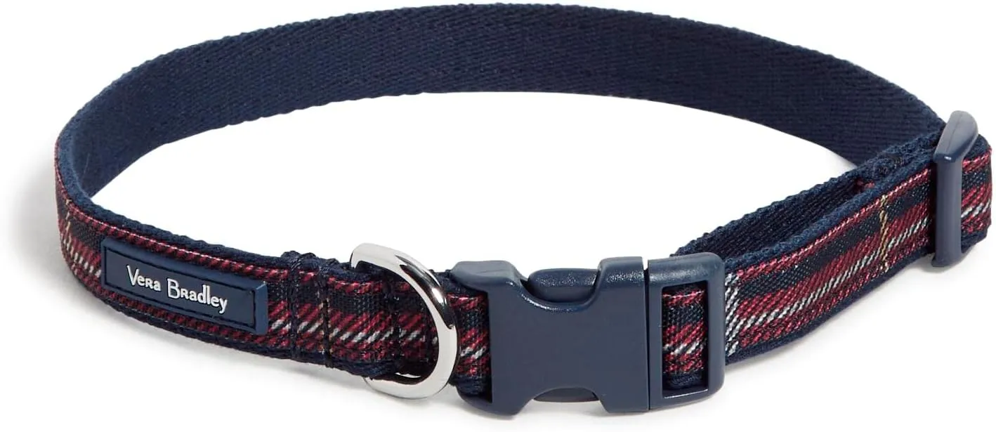 Vera Bradley Women's Recycled Lighten Up Water-repellent Adjustable Pet Collar, Tartan Plaid, Medium