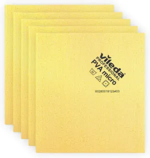 Vileda Professional | PVA Microfiber Cloth | All Purpose Cleaning Shammy | Shiny Streakfree Results | Synthetic Chamois Towel | Ideal for Hard Surfaces | Smooth Absorbent Materials | 5 Pack | Yellow