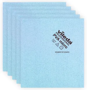 Vileda Professional | PVA Microfiber Cloth | All Purpose Cleaning Shammy | Synthetic Chamois Towel | Smooth & Absorbent Materials | 5 Pack Blue