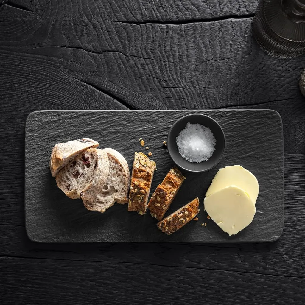 Villeroy & Boch Manufacture Rock Rectangular Serving, Beautifully Shaped Presentation, Premium Porcelain, Dishwasher Safe, Black