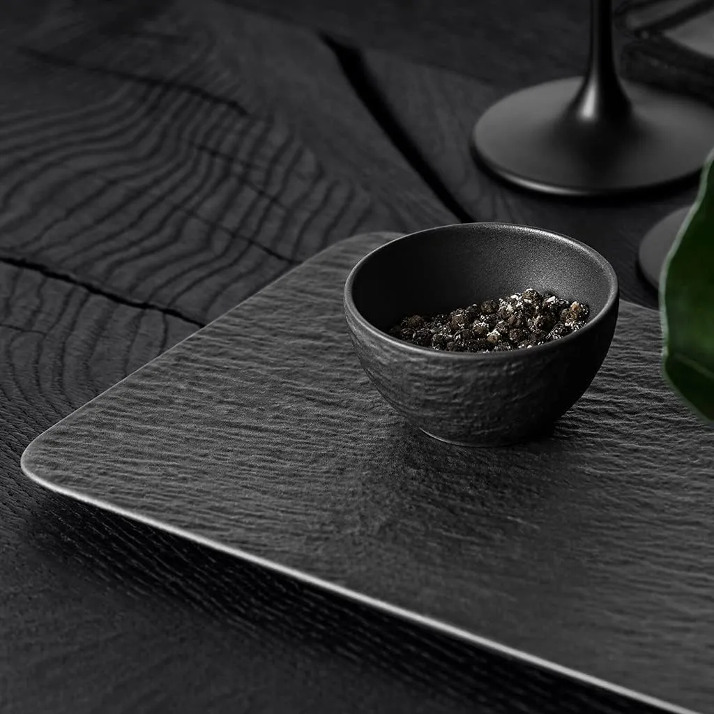 Villeroy & Boch Manufacture Rock Rectangular Serving, Beautifully Shaped Presentation, Premium Porcelain, Dishwasher Safe, Black