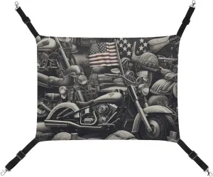 Vintage Motorcycles Cat Hanging Hammock Soft Breathable Pet Cage Dog Hammock with Adjustable Straps and Metal Hooks