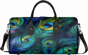 Vintage Peacock Feather Travel Duffle Bag for Women Men Foldable Waterproof Weekender Bag Carry on Tote for Overnight Sports Gym Animals Feather