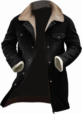 Vintage Suede Pocket Plush Reversed Collar Mens Outdoor Jacket Coat Retro Fashion Tops Warm Winter Shacket Outerwear