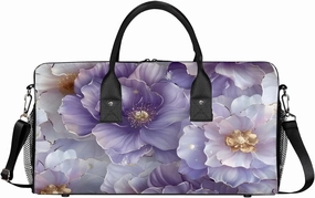 Violet Floral Travel Duffle Bag for Women Men Foldable Waterproof Weekender Bag Carry on Tote for Overnight Sports Gym Purple Flower