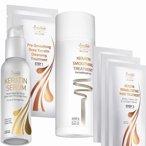 Vitamins hair cosmetics Keratin Hair Serum & Keratin Hair Treatment Straightening Kit - Heat Protectant Anti-Frizz Serum - Hair Straightener Smoothing Set - Keratina para Alisar el Cabello sin Formol
