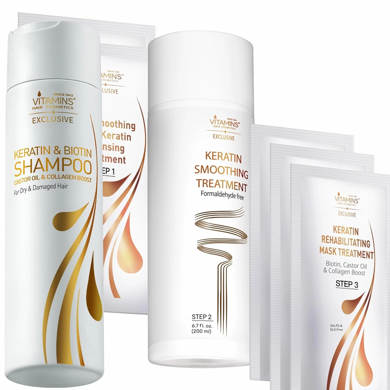 Vitamins hair cosmetics Keratin Shampoo Treatment & Keratin Hair Treatment Straightening Kit - Deep Cleansing & Clarifying Effect - Straightener Smoothing Set - Keratina para Alisar el Pelo sin Formol