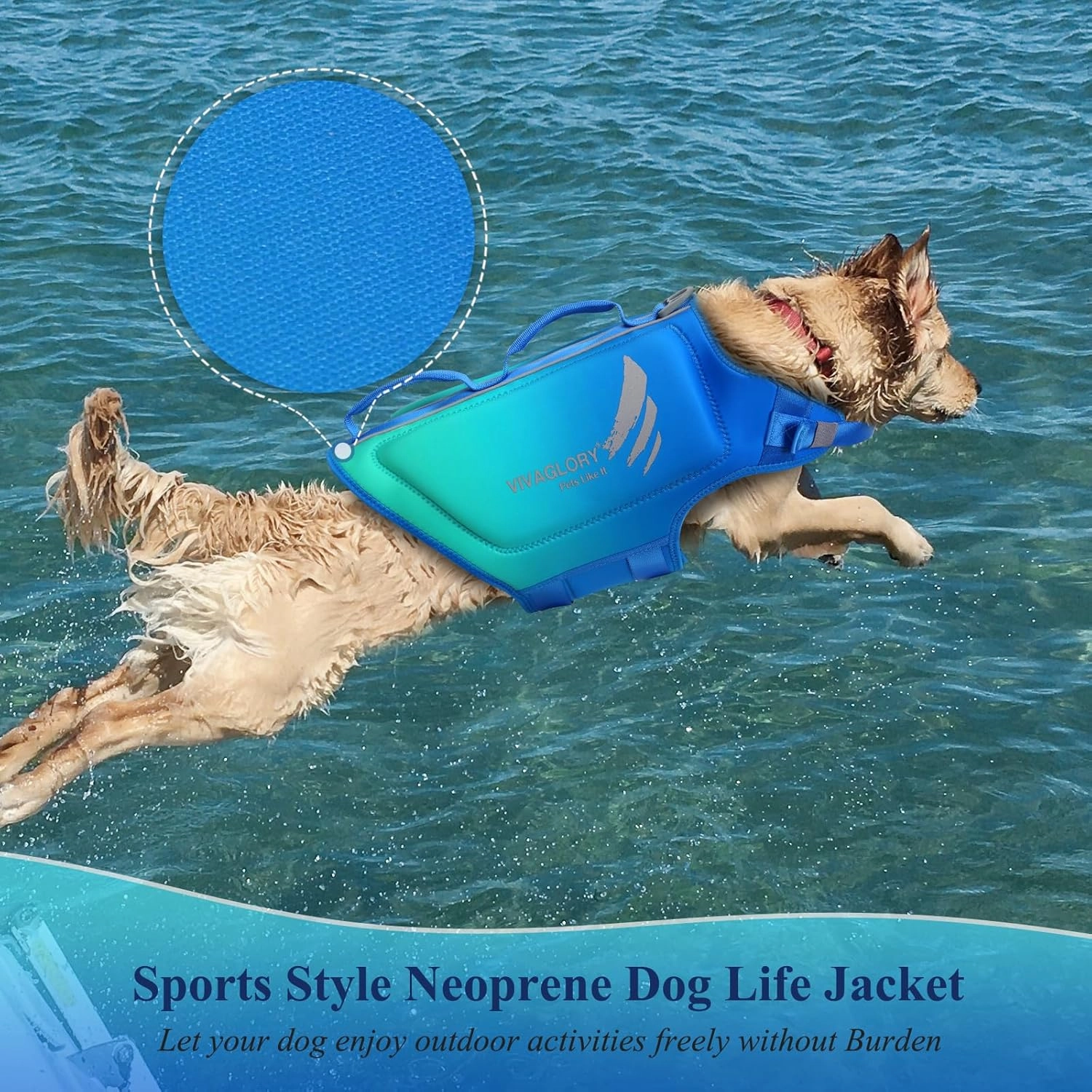 VIVAGLORY Lightweight Dog Life Jacket, Pet Life Preserver Life Vest Skin-Friendly Neoprene for Large Dogs with D-Ring and Quick Release Buckle, Turquoise