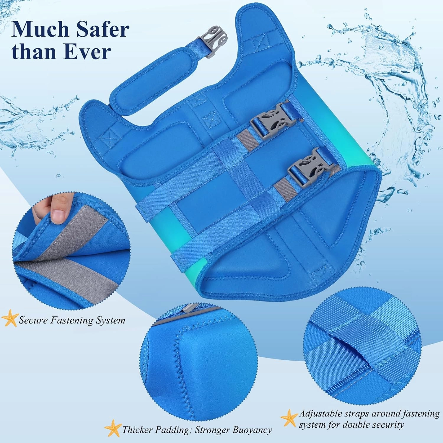 VIVAGLORY Lightweight Dog Life Jacket, Pet Life Preserver Life Vest Skin-Friendly Neoprene for Large Dogs with D-Ring and Quick Release Buckle, Turquoise