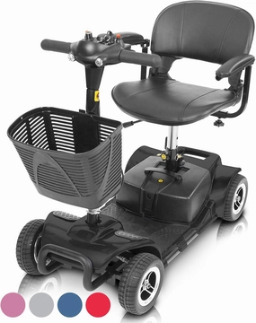 Vive 4 Wheel Mobility Scooter - Electric Powered Wheelchair Device - Compact Heavy Duty Mobile for Travel, Adults, Elderly - Long Range Power Extended Battery with Charger & Basket (FSA/HSA Eligible)