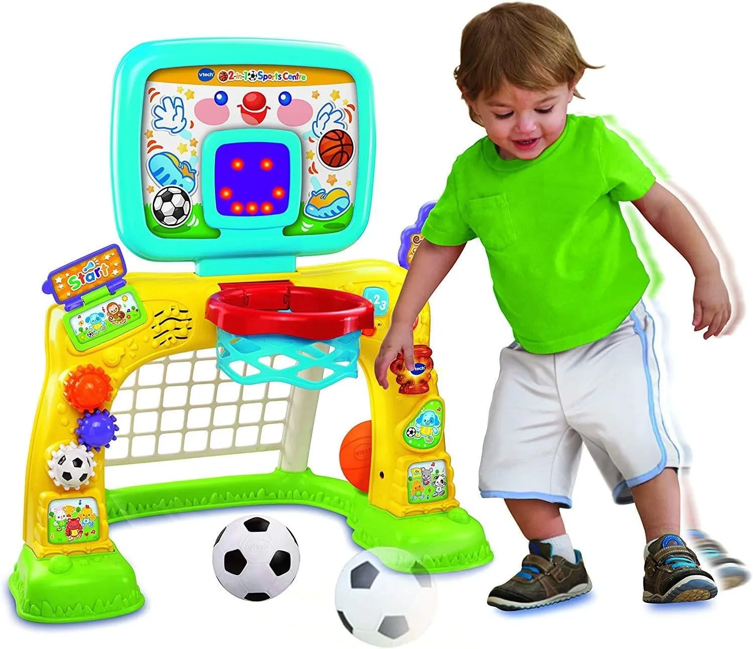 VTech 3-in-1 Sports Centre, Baby Interactive Toy with Colours and Sounds, Learning with Role-Play, Suitable for Baby Boys & Girls from 12 to 36 Months (Yellow/Blue), English Version, 66x58x44 cm