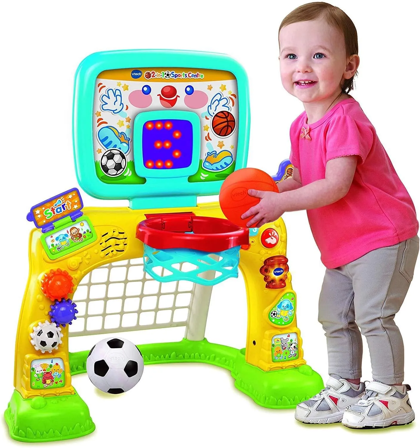 VTech 3-in-1 Sports Centre, Baby Interactive Toy with Colours and Sounds, Learning with Role-Play, Suitable for Baby Boys & Girls from 12 to 36 Months (Yellow/Blue), English Version, 66x58x44 cm