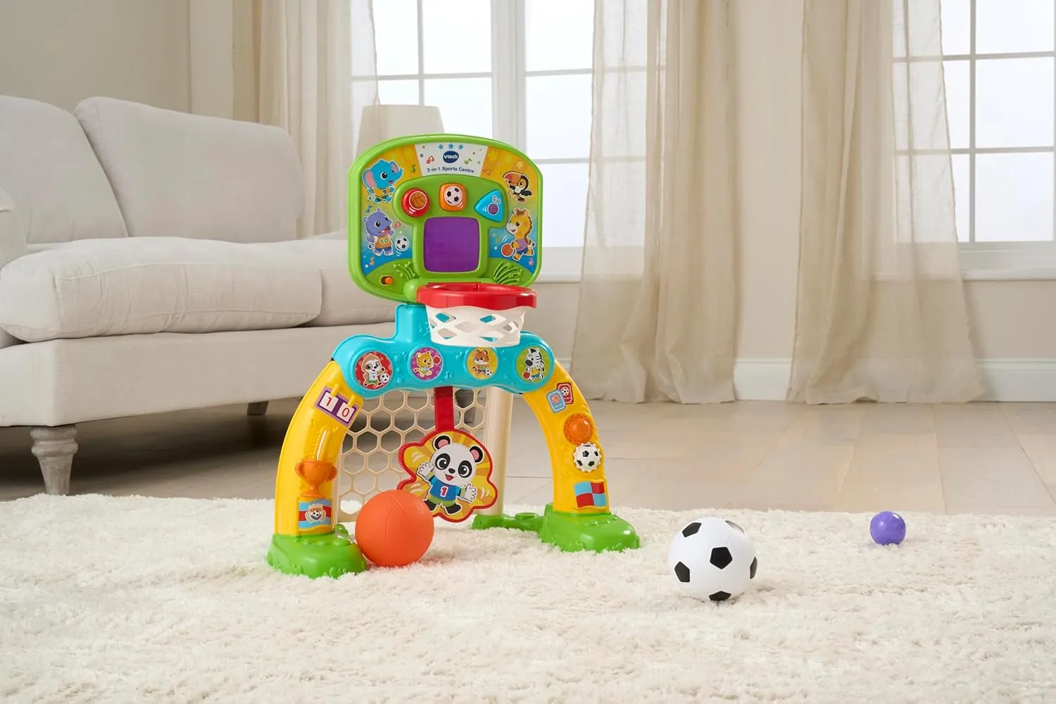 VTech 3-in-1 Sports Centre, Baby Interactive Toy with Colours and Sounds, Learning with Role-Play, Suitable for Baby Boys & Girls from 12 to 36 Months (Yellow/Blue), English Version, 66x58x44 cm